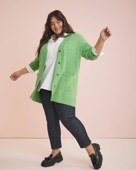 Tunic Length Cardigan With Front Pockets