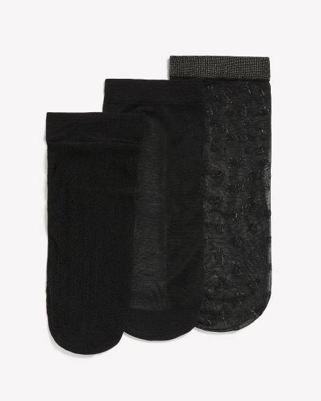 Bas de nylon noirs courts, ens. de 3