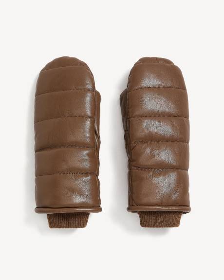 Quilted Faux-Leather Mittens