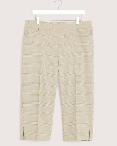 Pantalon capri carreauté, coupe ingénieuse