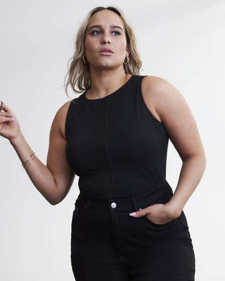 Black Sleeveless Laced-Up Knit Top - Addition Elle