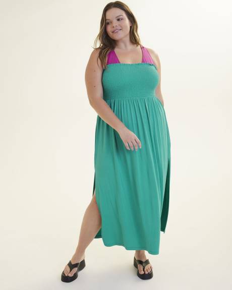Robe cache-maillot maxi à smocks