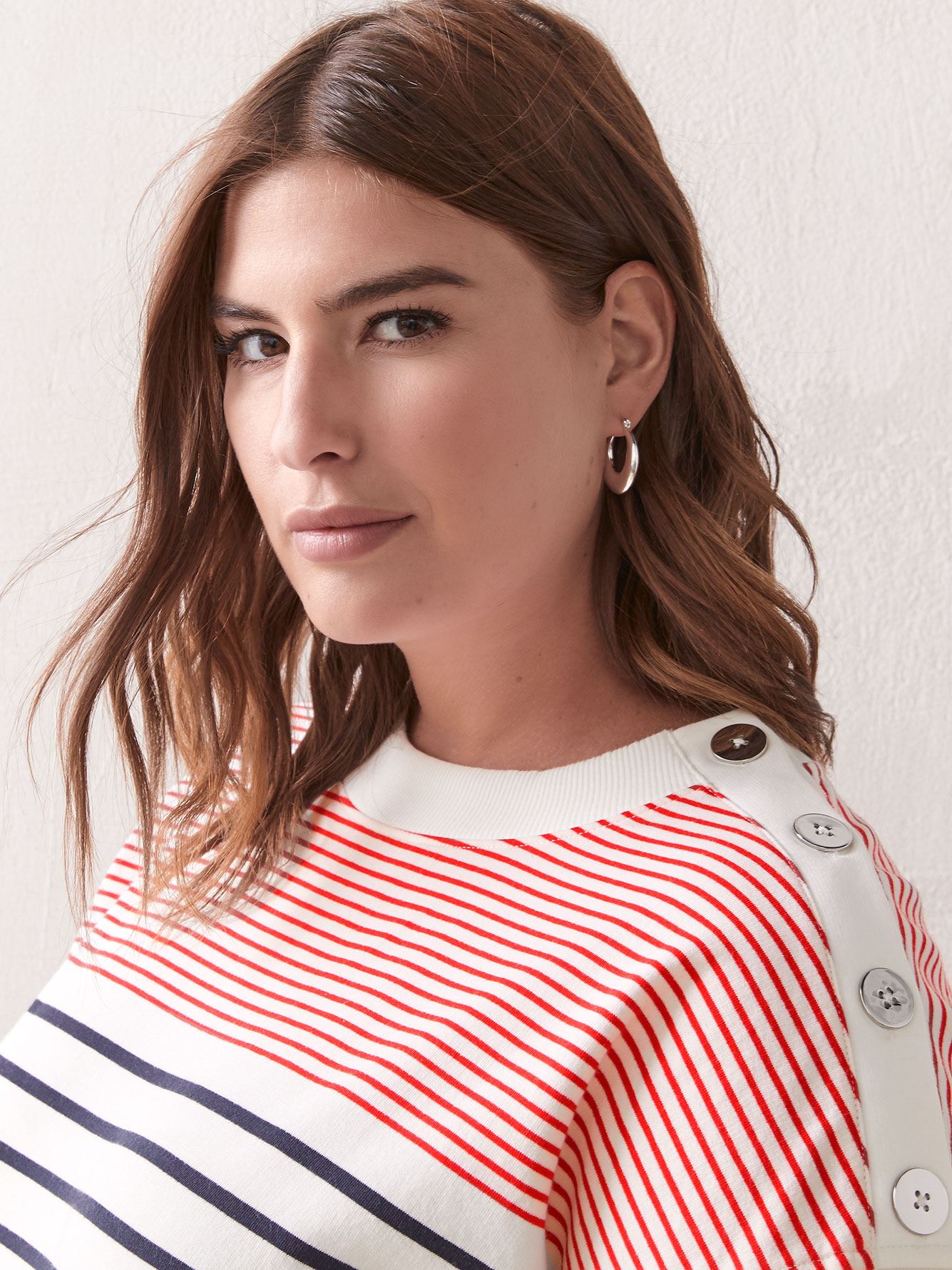 Striped Long Sleeve Top with Shoulder Buttons Addition Elle Penningtons