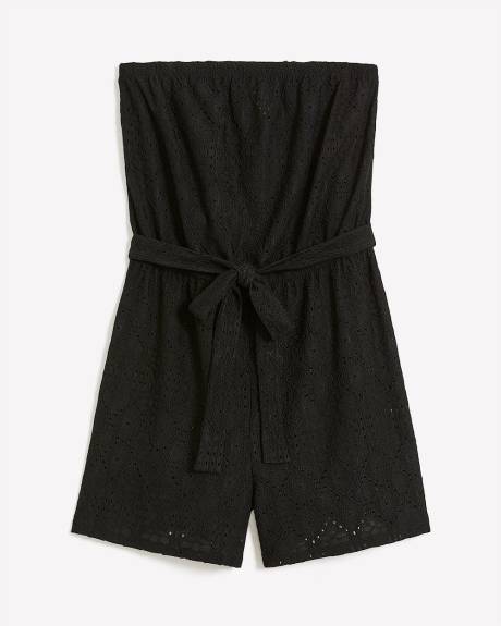 Black Strapless Belted Romper