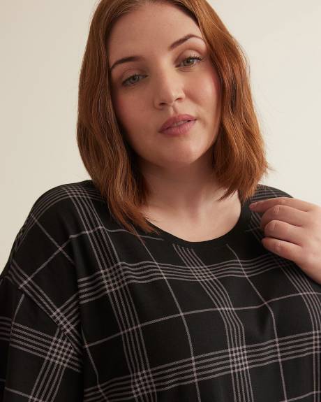 Plaid Elbow-Sleeve Short Sleepshirt - ti Voglio