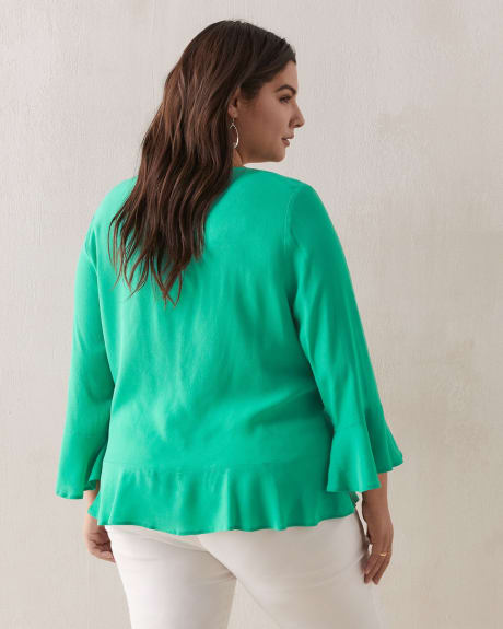 Solid V-Neck Blouse With Ruffles - In Every Story