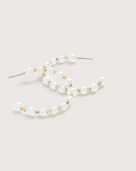 Golden Medium Hoop Pearl Earrings - Addition Elle