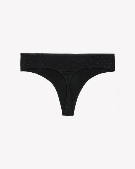 Culotte tanga en coton noir à pois avec élastique scintillant - ti Voglio
