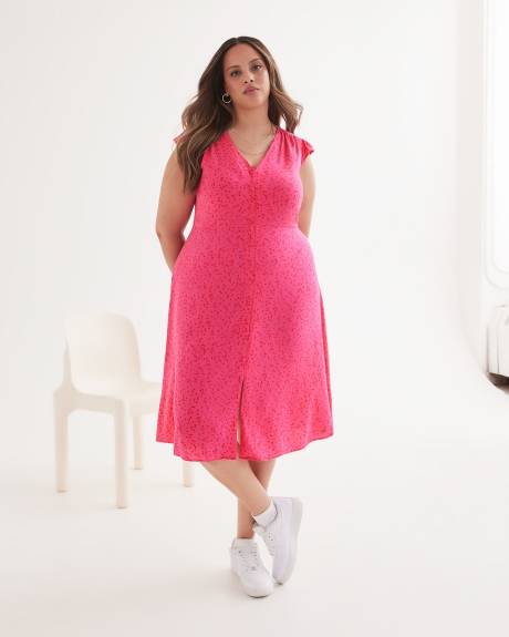 Robe boutonnée à manches courtes arrondies, tissu responsable