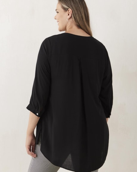 Solid Split-Neck Tunic with 3/4 Sleeves