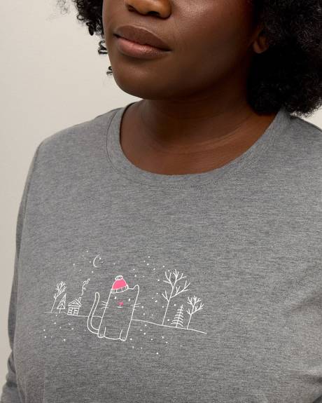 Chemise de nuit courte grise à manches longues - ti Voglio