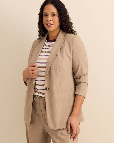 Veston beige ray&eacute; &agrave; simple boutonnage