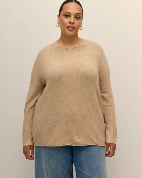Crewneck Sweater with Fancy Stitch Hem
