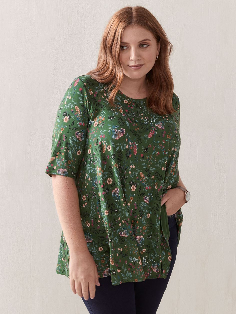 Crew Neck Elbow Sleeve Top In Every Story Penningtons