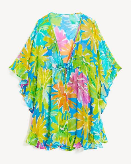 Chiffon Open Front Caftan with Ruffles - Bleu by Rod Beattie