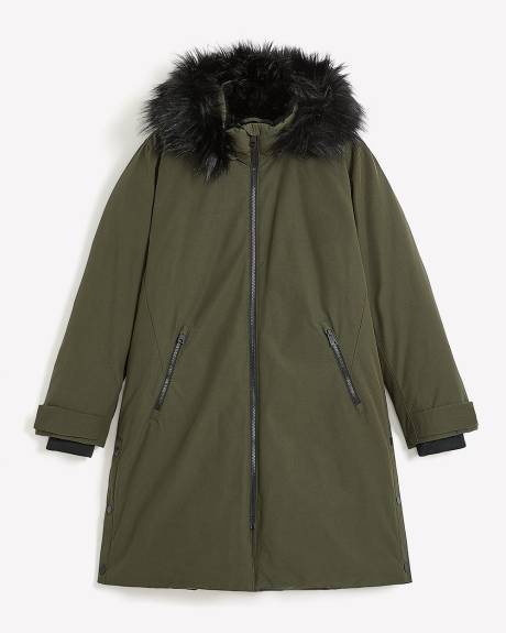 Knee-Length Parka with Removable Faux-Fur Hood