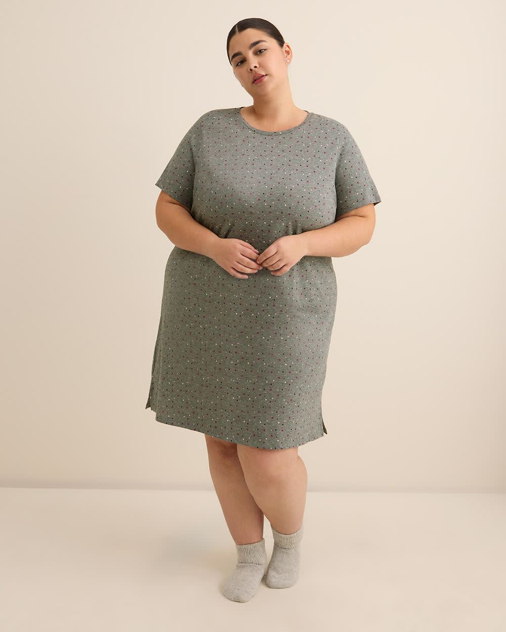 Chemise de nuit grise chinée à pois avec manches courtes - ti Voglio