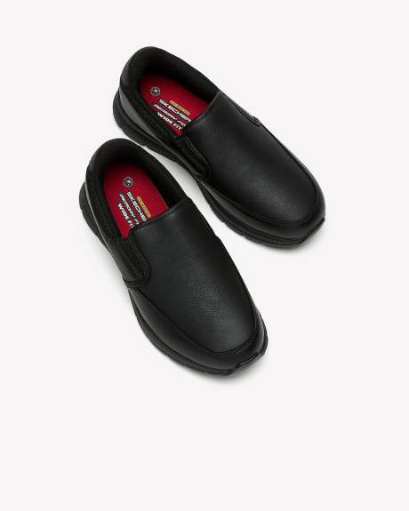 Wide Width, Black Faux Leather Nampa Annod Work Shoe - Skechers