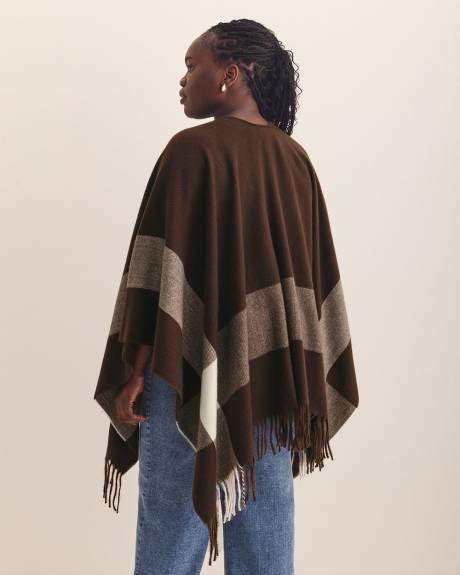 Cape with Placement Plaid and Fringes
