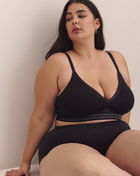 Wireless Black Cotton Bra with Crisscross Silver Trim - ti Voglio
