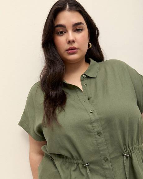Linen Blend Blouse Dropped Shoulder Cinched Waist