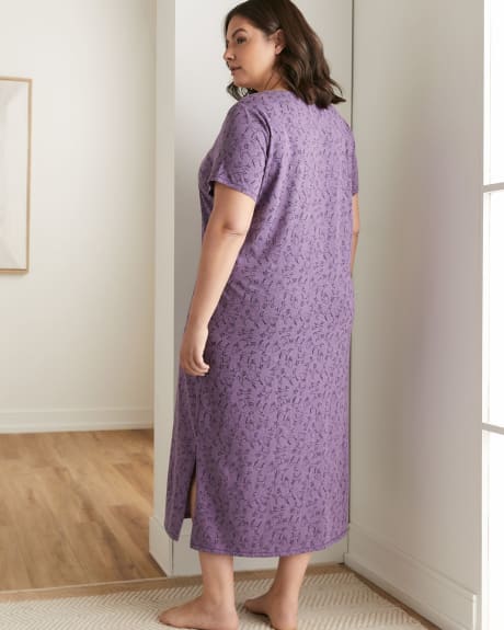 Printed Long Sleepshirt with Henley Neckline - tiVOGLIO