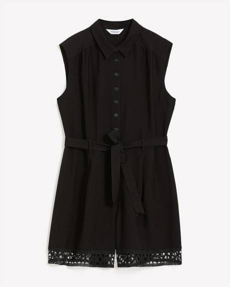 Black Sleeveless Jumpsuit with Fagoting Hem - Addition Elle