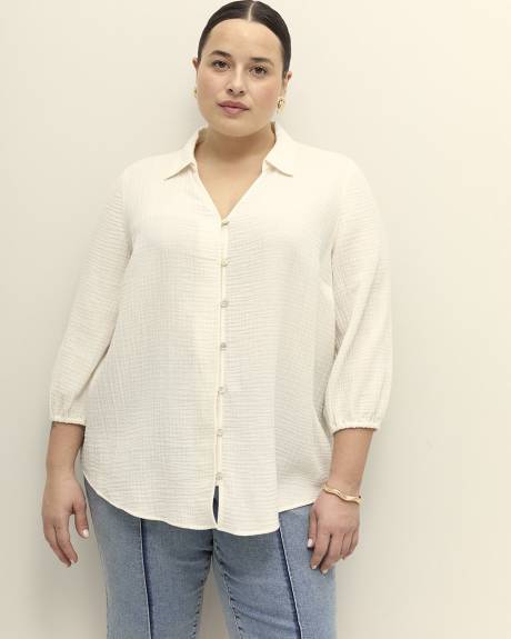 Buttoned Down Shirt with 3/4 Balloon Sleeves