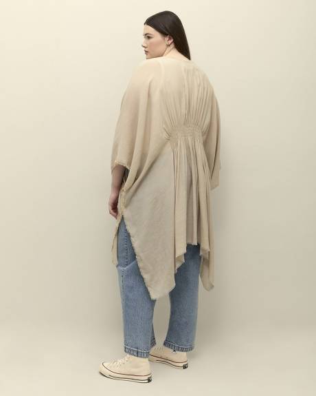 Beige Long Knit Cape with Back Smocking