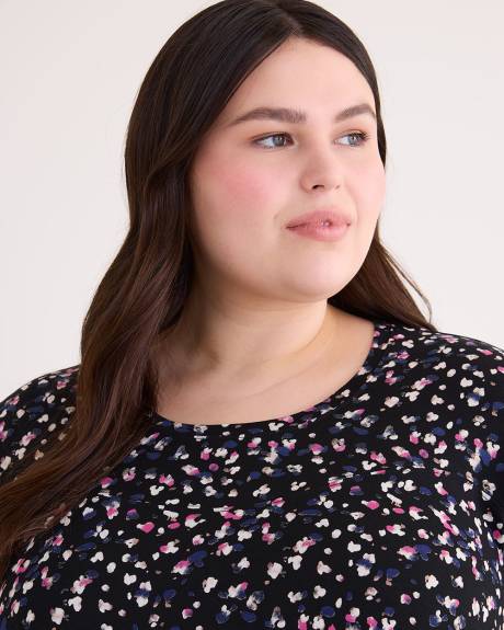 Printed Elbow-Sleeve Sweetheart Swing Top