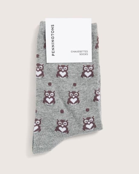 Crew Socks with Owl Print