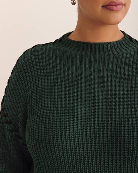 Cotton-Blend Funnel Neck Sweater with Whip Stitch