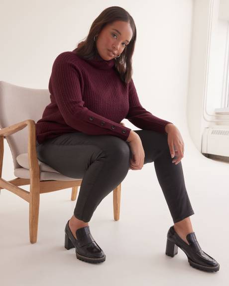 Cable Knit Tunic Sweater with Cowl Neck