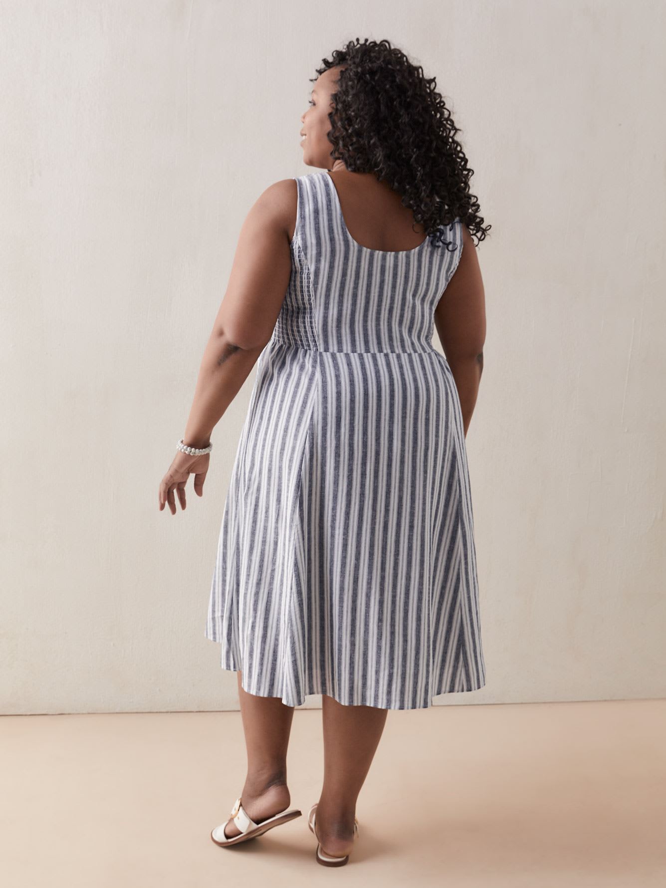 Striped Linen Blend Dress With Smocking - In Every Story | Penningtons