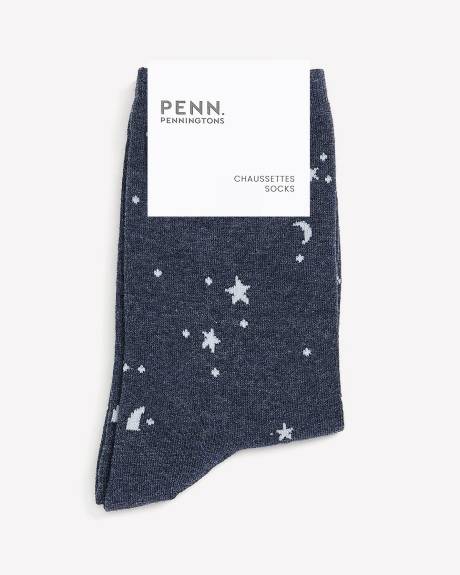 Crew Socks with Stars and Moon Print