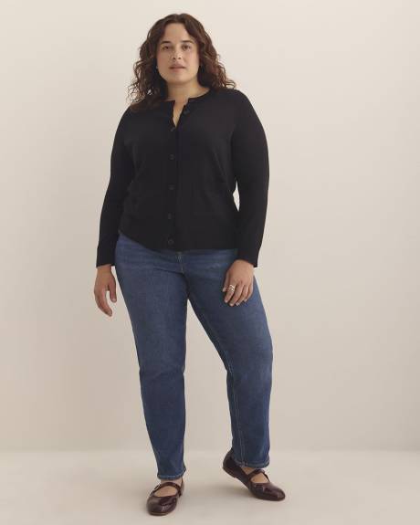 Responsible, Buttoned-Down Cotton Blend Crewneck Cardigan