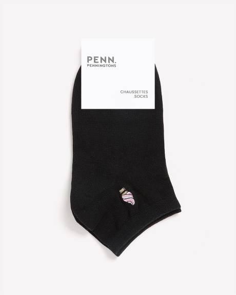 Black Ankle Socks with Ice Cream Print