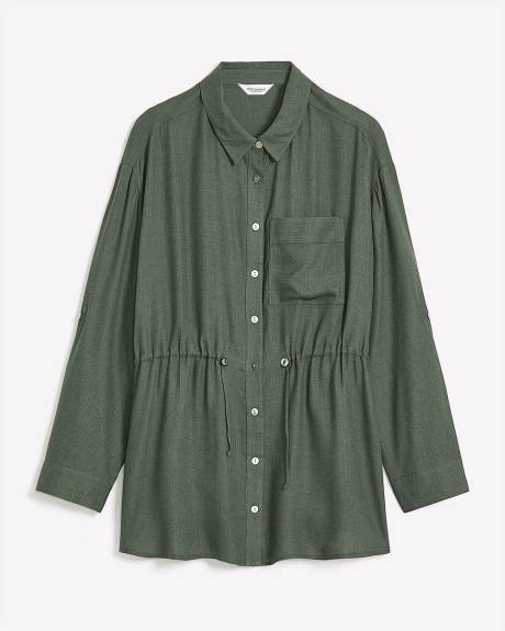 Military Shirt with Long Rolled Sleeve and Elastic Waist - Addition Elle