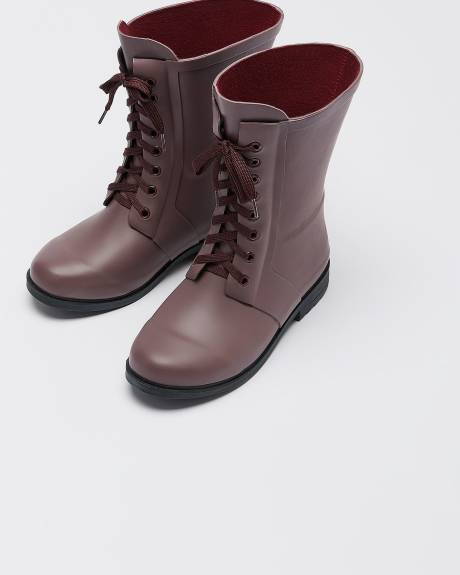 Extra Wide Width, Burgundy Lace-Up Rain Boots
