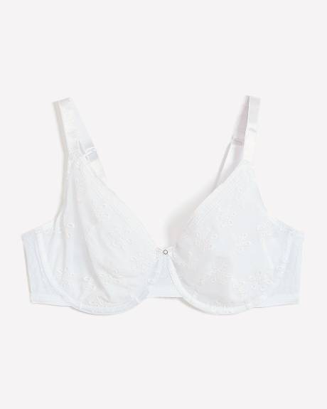 Soutien-gorge blanc non doublés avec broderie et maille, avec armatures - Déesse Collection