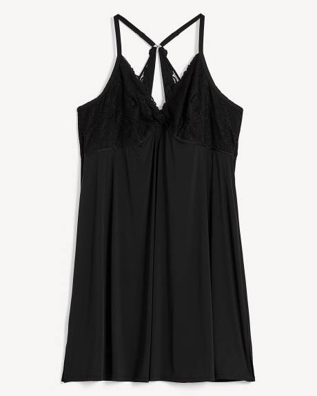 Black Satin and Lace Nightgown - ti Voglio