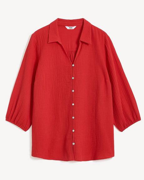 Buttoned Down Shirt with 3/4 Balloon Sleeves