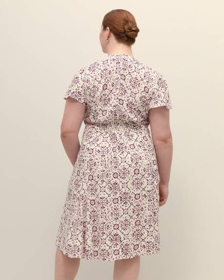 Responsible, Printed Flutter-Sleeve V-Neck Dress with Godets