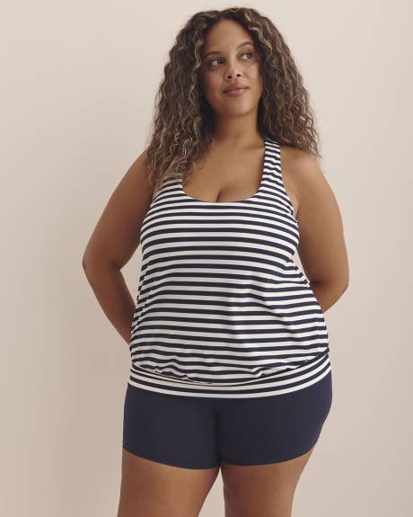 Blue Striped Tankini Top with Racer Back