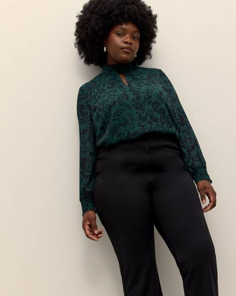 A-Line Blouse with Smocking Mock Collar