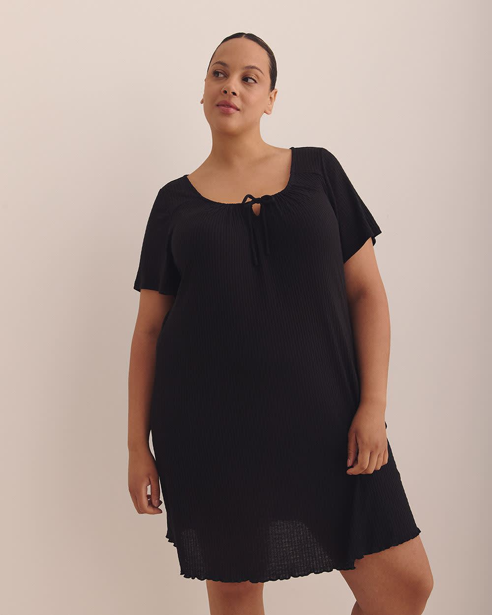 Textured Knit Short-Sleeve Sleepshirt with Lettuce Edge - ti Voglio