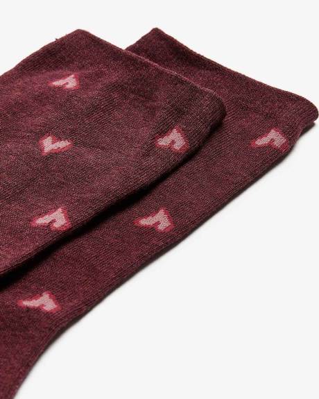Burgundy Crew Socks, Heart Print