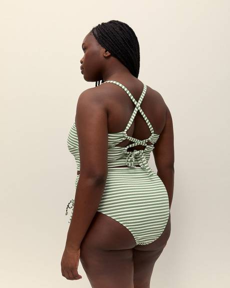 Haut de bikini longiligne vert à rayures texturées