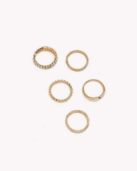 Assorted Rings with Rhinestones, Set of 5