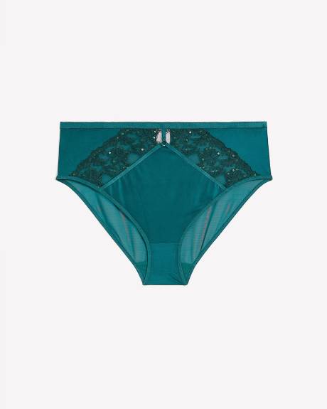 High-Cut Satin Brief with Lace and Mesh - Déesse Collection